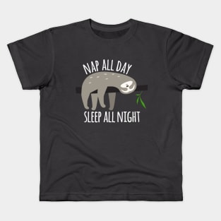 Funny Sloth Graphic, Nap All Day, Sleep All Night Kids T-Shirt